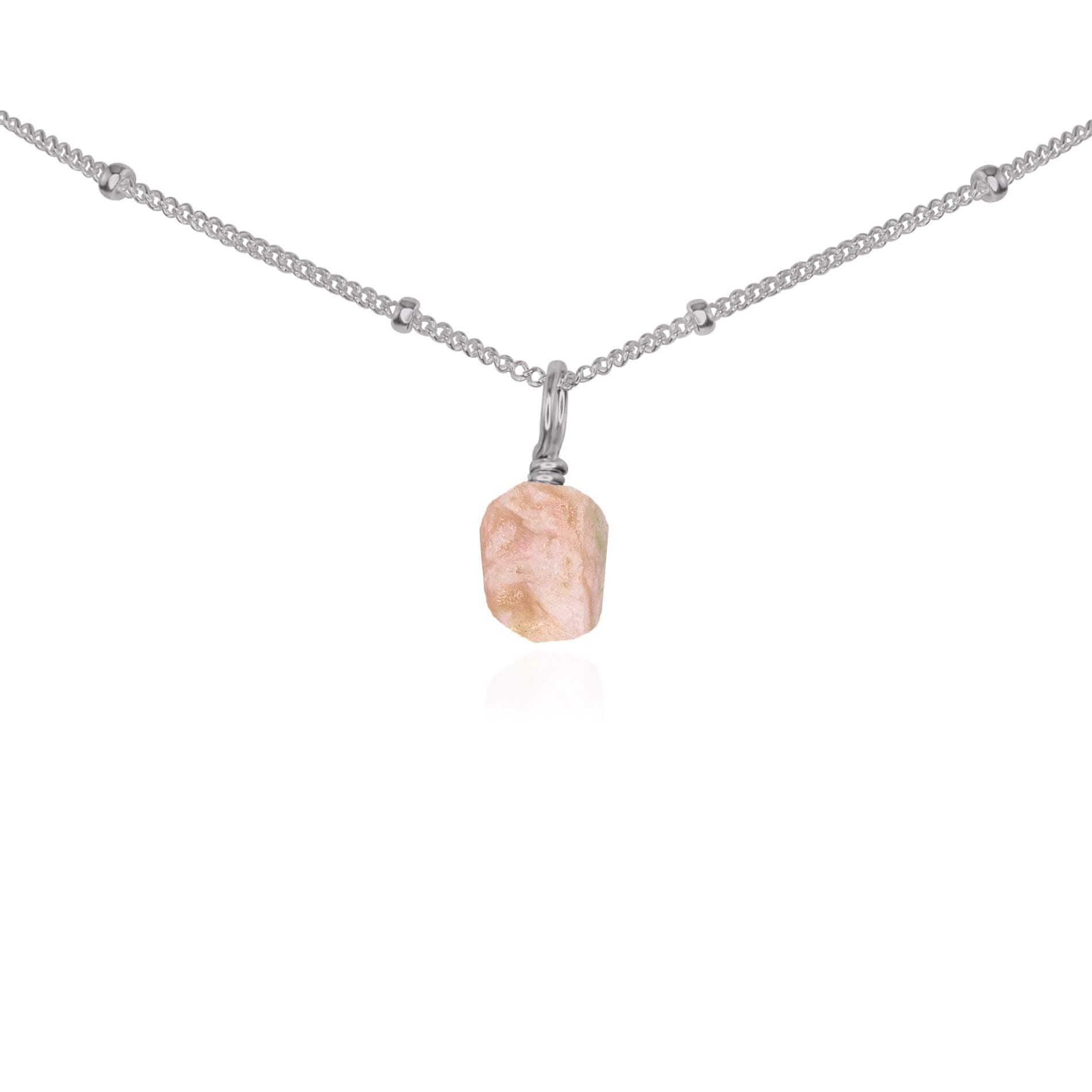Tiny Rough Pink Peruvian Opal Gemstone Pendant Choker - Tiny Rough Pink Peruvian Opal Gemstone Pendant Choker - Stainless Steel / Satellite - Luna Tide Handmade Crystal Jewellery