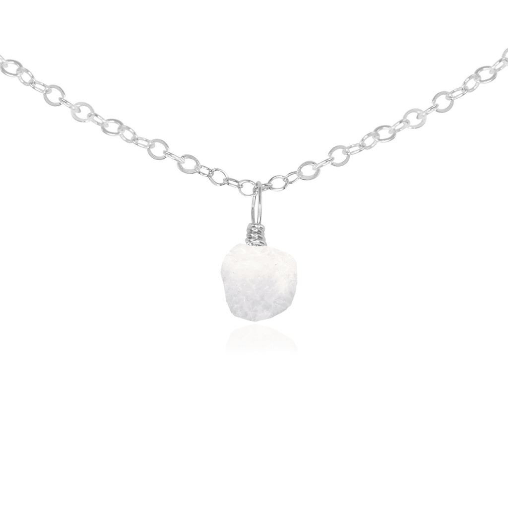 Tiny Rough Rainbow Moonstone Gemstone Pendant Choker - Tiny Rough Rainbow Moonstone Gemstone Pendant Choker - Sterling Silver / Cable - Luna Tide Handmade Crystal Jewellery