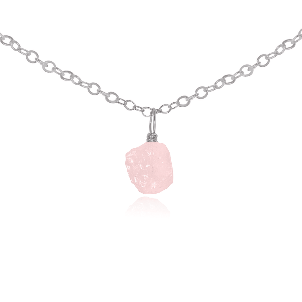 Tiny Rough Rose Quartz Gemstone Pendant Choker - Tiny Rough Rose Quartz Gemstone Pendant Choker - Stainless Steel / Cable - Luna Tide Handmade Crystal Jewellery