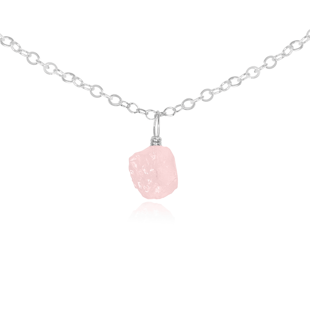 Tiny Rough Rose Quartz Gemstone Pendant Choker - Tiny Rough Rose Quartz Gemstone Pendant Choker - Sterling Silver / Cable - Luna Tide Handmade Crystal Jewellery