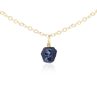 Tiny Rough Sapphire Gemstone Pendant Choker - Tiny Rough Sapphire Gemstone Pendant Choker - 14k Gold Fill / Cable - Luna Tide Handmade Crystal Jewellery