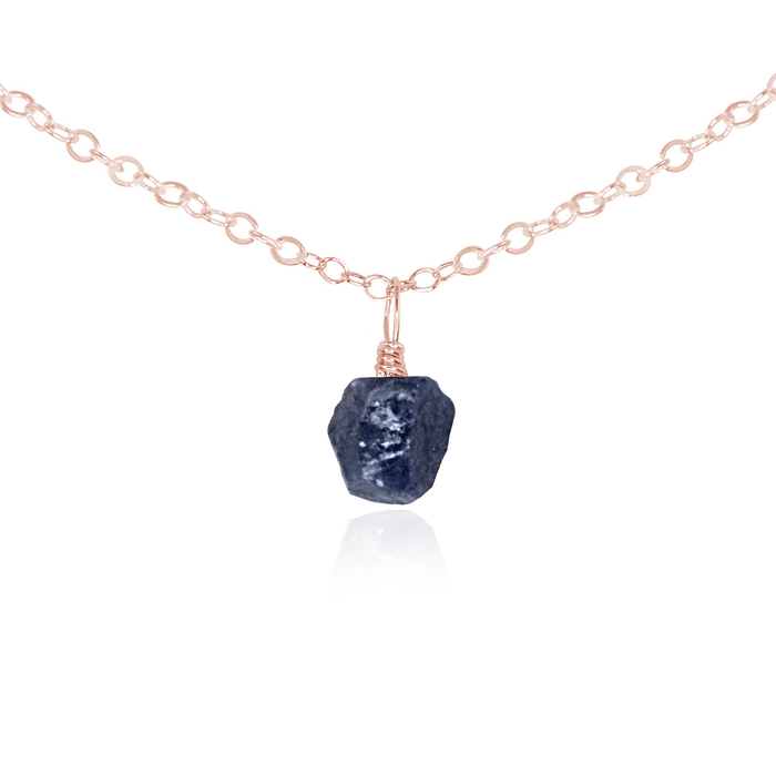 Tiny Rough Sapphire Gemstone Pendant Choker - Tiny Rough Sapphire Gemstone Pendant Choker - 14k Rose Gold Fill / Cable - Luna Tide Handmade Crystal Jewellery