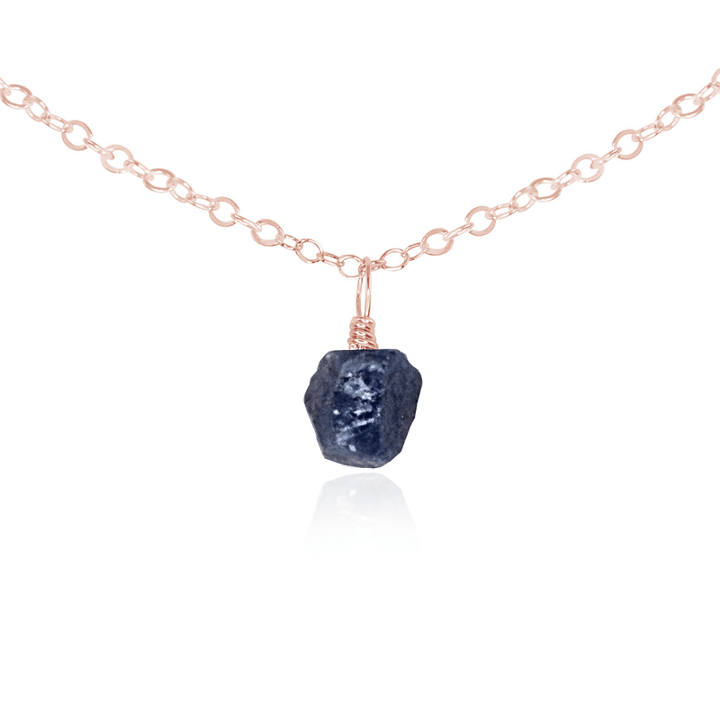 Tiny Rough Sapphire Gemstone Pendant Choker - Tiny Rough Sapphire Gemstone Pendant Choker - 14k Rose Gold Fill / Cable - Luna Tide Handmade Crystal Jewellery