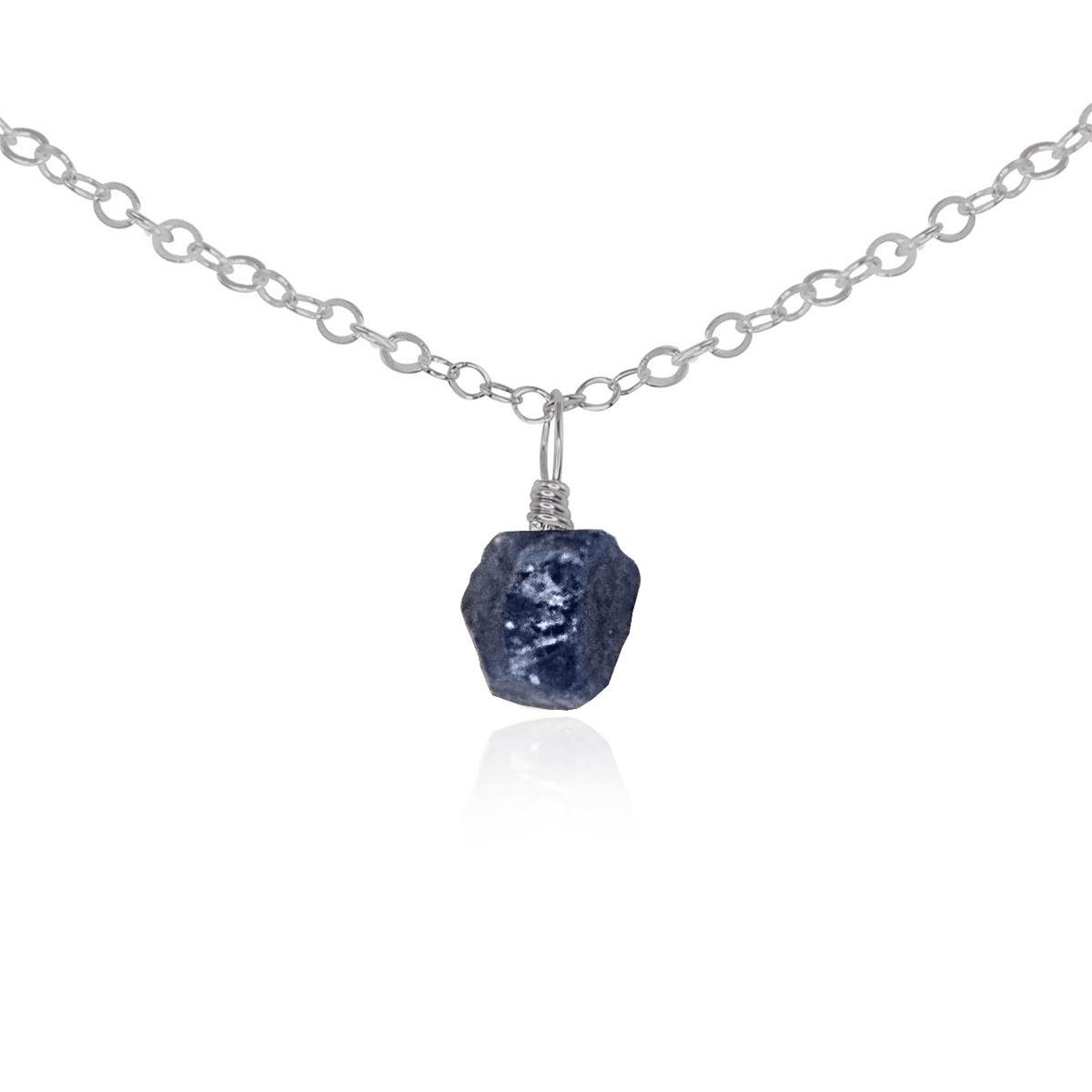 Tiny Rough Sapphire Gemstone Pendant Choker - Tiny Rough Sapphire Gemstone Pendant Choker - Stainless Steel / Cable - Luna Tide Handmade Crystal Jewellery