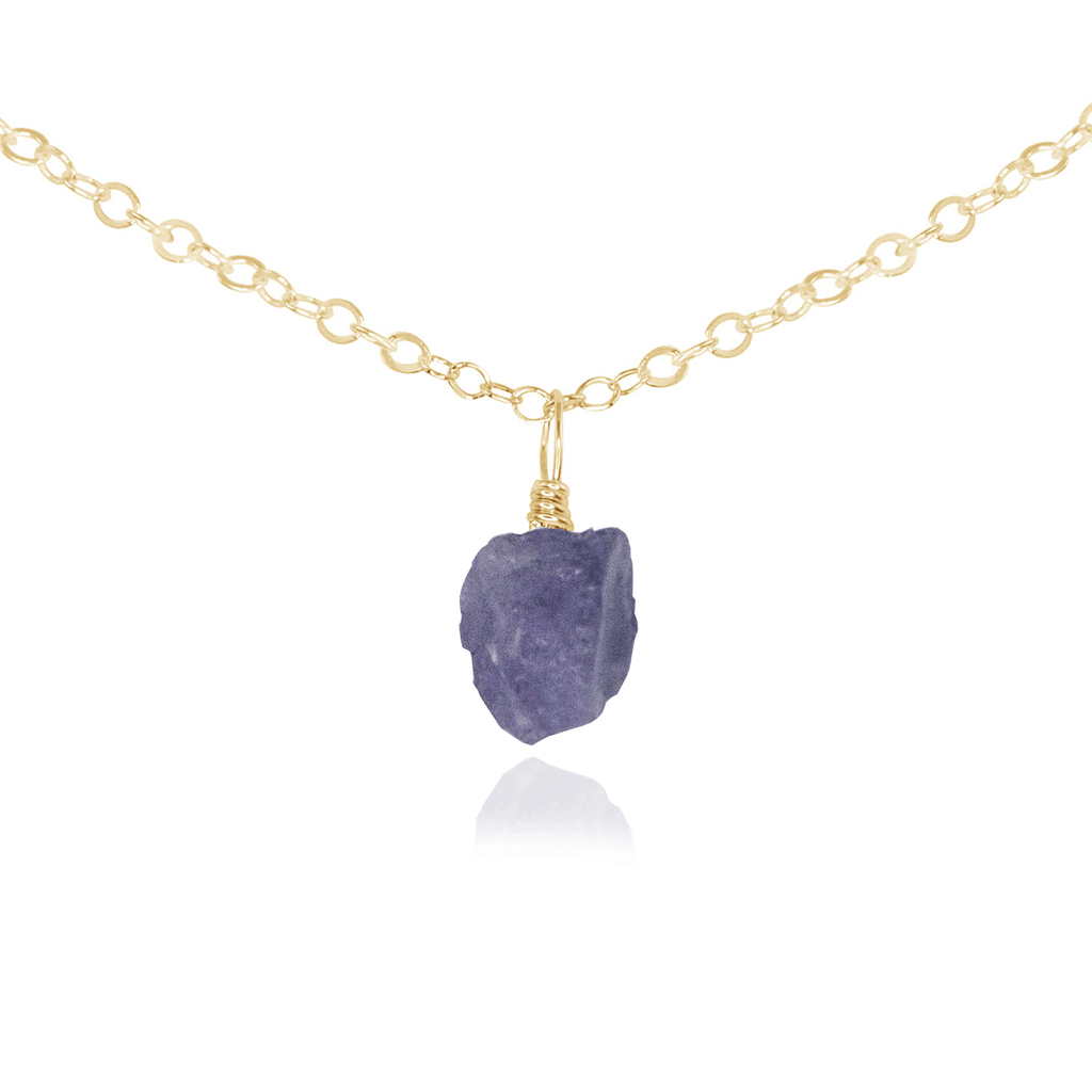 Tiny Rough Tanzanite Gemstone Pendant Choker - Tiny Rough Tanzanite Gemstone Pendant Choker - 14k Gold Fill / Cable - Luna Tide Handmade Crystal Jewellery