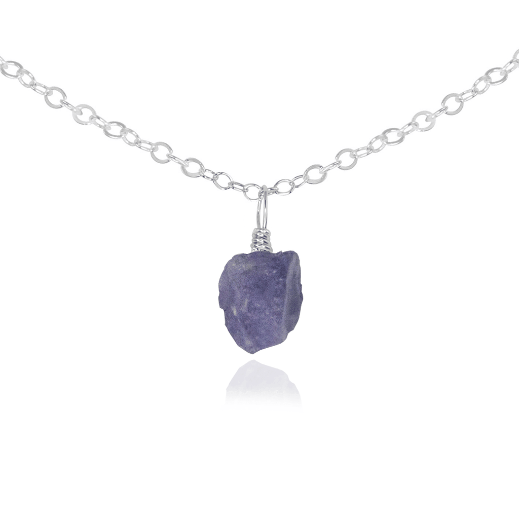 Tiny Rough Tanzanite Gemstone Pendant Choker - Tiny Rough Tanzanite Gemstone Pendant Choker - Sterling Silver / Cable - Luna Tide Handmade Crystal Jewellery