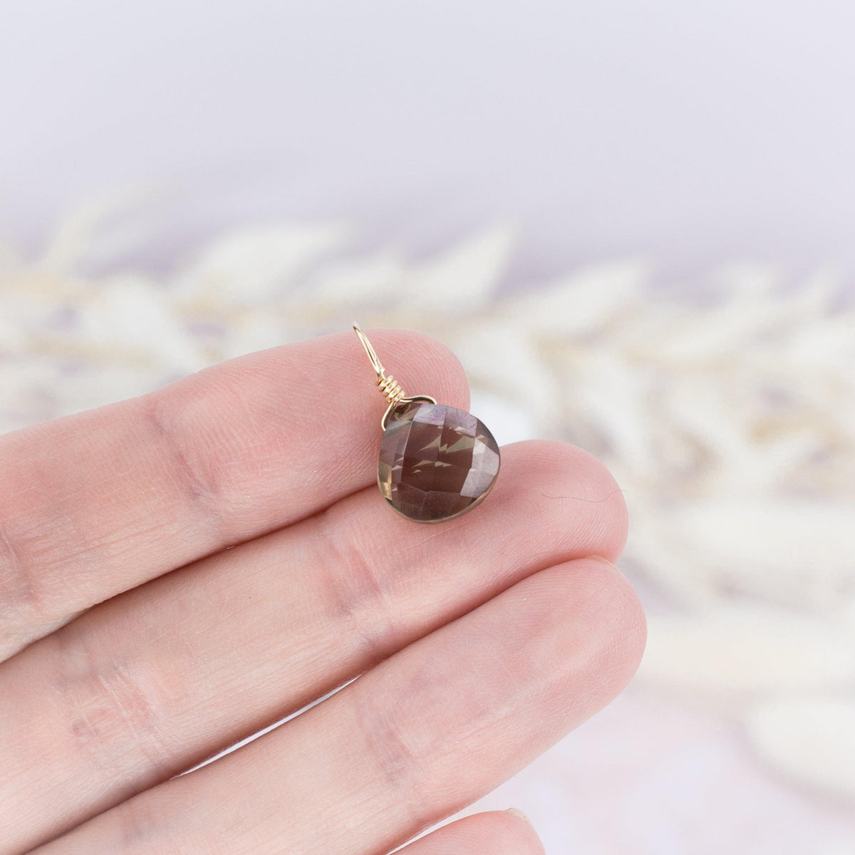 Tiny Smoky Quartz Teardrop Gemstone Pendant - Tiny Smoky Quartz Teardrop Gemstone Pendant - 14k Gold Fill - Luna Tide Handmade Crystal Jewellery