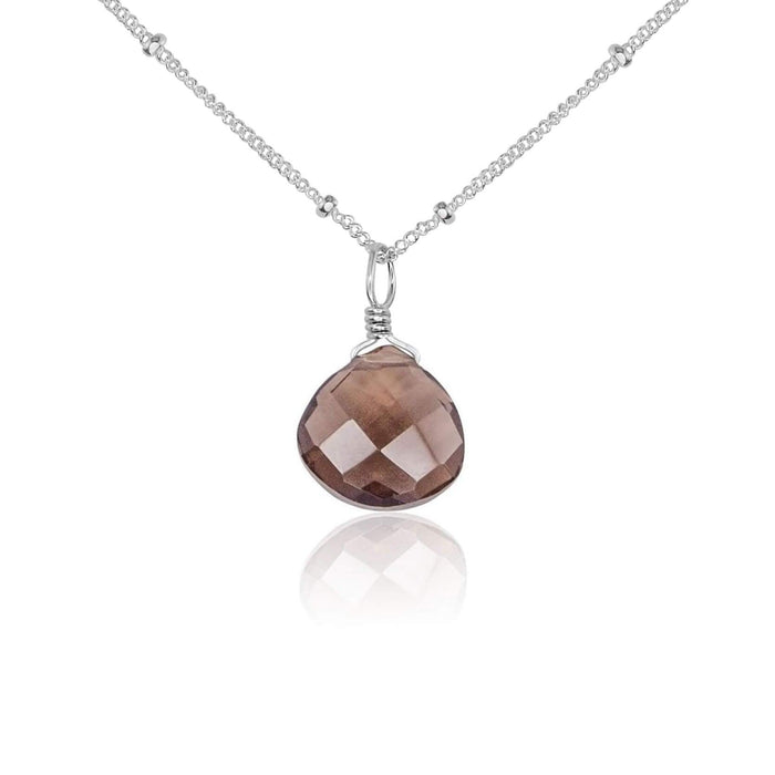 Tiny Smoky Quartz Teardrop Crystal Necklace - Tiny Smoky Quartz Teardrop Crystal Necklace - Sterling Silver / Satellite - Luna Tide Handmade Crystal Jewellery