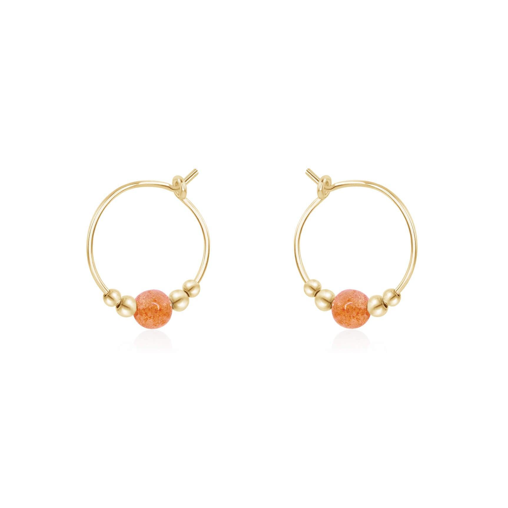 Tiny Sunstone Gemstone Bead Hoop Earrings - Tiny Sunstone Gemstone Bead Hoop Earrings - 14k Gold Fill - Luna Tide Handmade Crystal Jewellery
