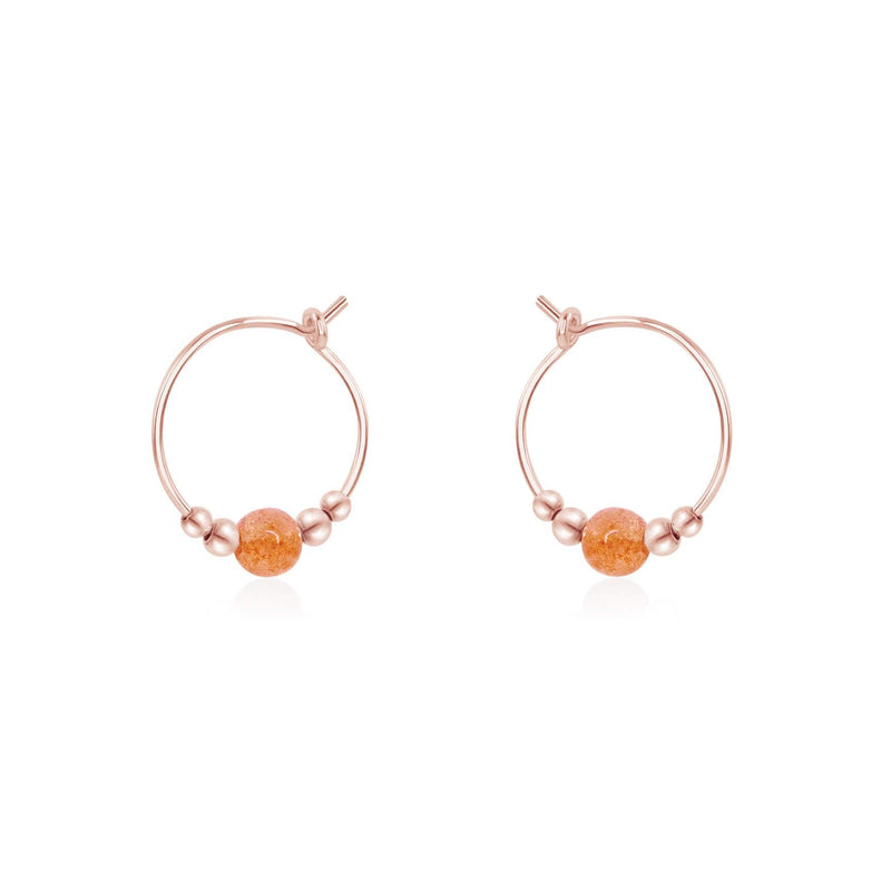 Tiny Bead Hoops - Sunstone - 14K Rose Gold Fill - Luna Tide Handmade Jewellery