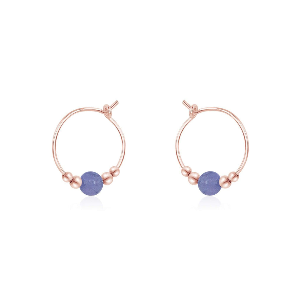 Tiny Tanzanite Gemstone Bead Hoop Earrings - Tiny Tanzanite Gemstone Bead Hoop Earrings - 14k Rose Gold Fill - Luna Tide Handmade Crystal Jewellery