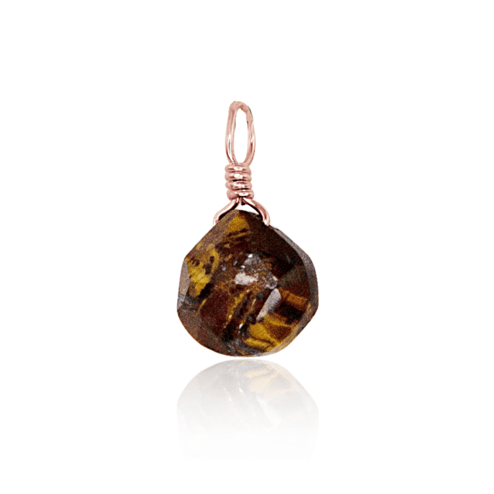 Tiny Tiger's Eye Teardrop Gemstone Pendant - Tiny Tiger's Eye Teardrop Gemstone Pendant - 14k Rose Gold Fill - Luna Tide Handmade Crystal Jewellery