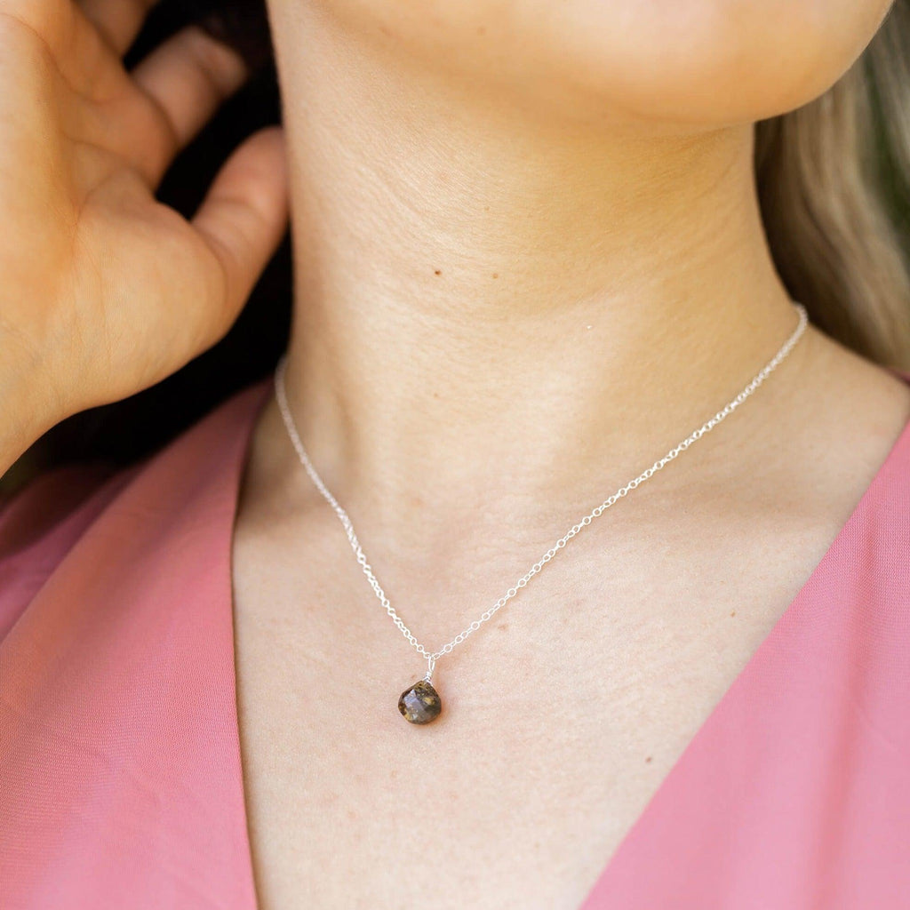 Tiny Tiger's Eye Teardrop Necklace - Tiny Tiger's Eye Teardrop Necklace - 14k Gold Fill / Cable - Luna Tide Handmade Crystal Jewellery