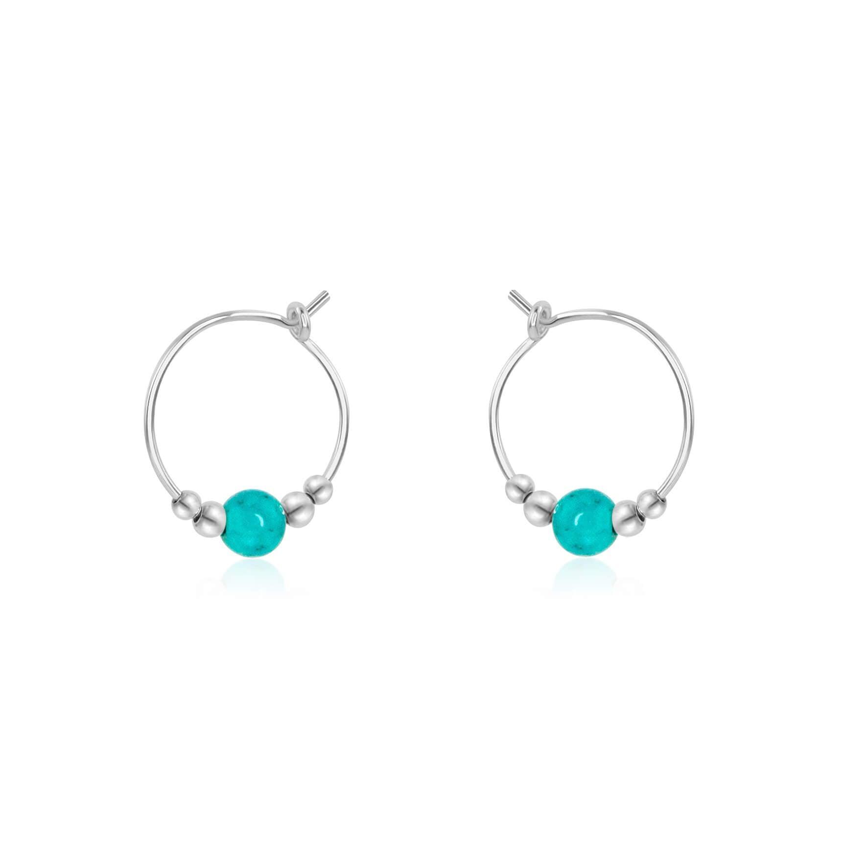 Tiny Turquoise Bead Hoop Earrings - Tiny Turquoise Bead Hoop Earrings - Sterling Silver - Luna Tide Handmade Crystal Jewellery