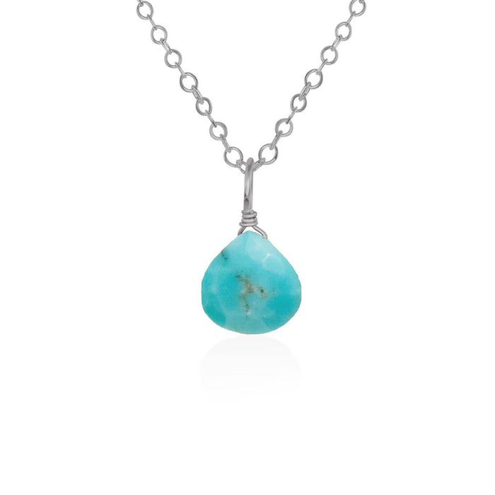 Tiny Turquoise Teardrop Crystal Necklace - Tiny Turquoise Teardrop Crystal Necklace - Stainless Steel / Cable - Luna Tide Handmade Crystal Jewellery