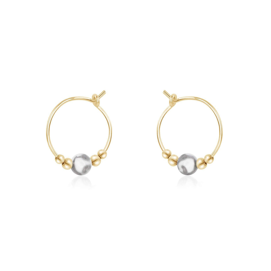 Tiny White Howlite Bead Hoop Earrings - Tiny White Howlite Bead Hoop Earrings - 14k Gold Fill - Luna Tide Handmade Crystal Jewellery