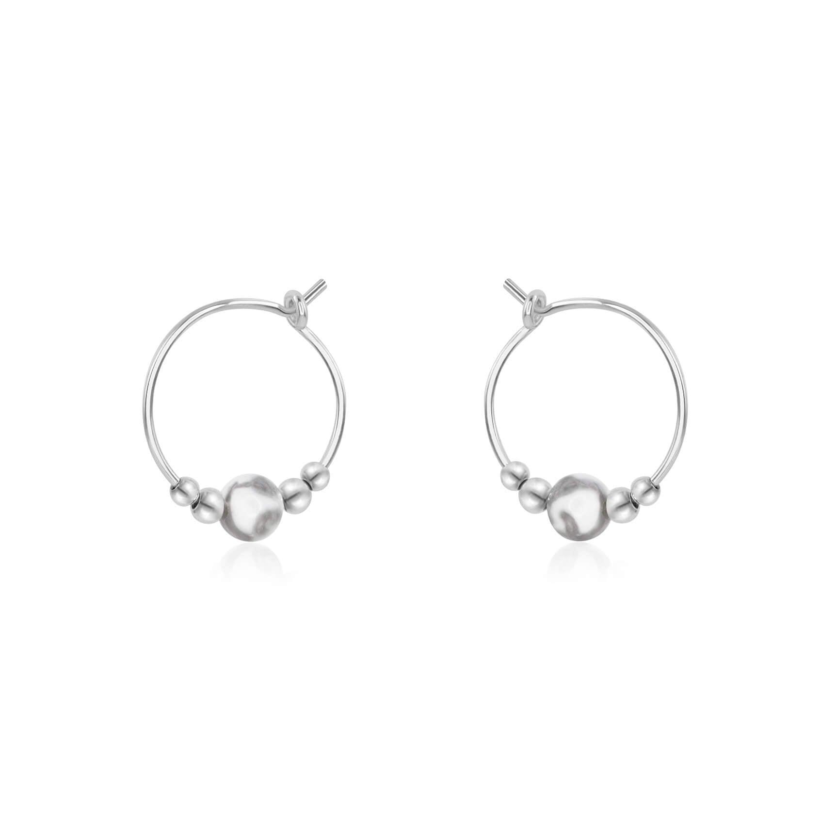 Tiny White Howlite Bead Hoop Earrings - Tiny White Howlite Bead Hoop Earrings - Sterling Silver - Luna Tide Handmade Crystal Jewellery