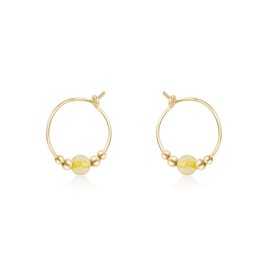Tiny Yellow Citrine Bead Hoop Earrings - Tiny Yellow Citrine Bead Hoop Earrings - 14k Gold Fill - Luna Tide Handmade Crystal Jewellery