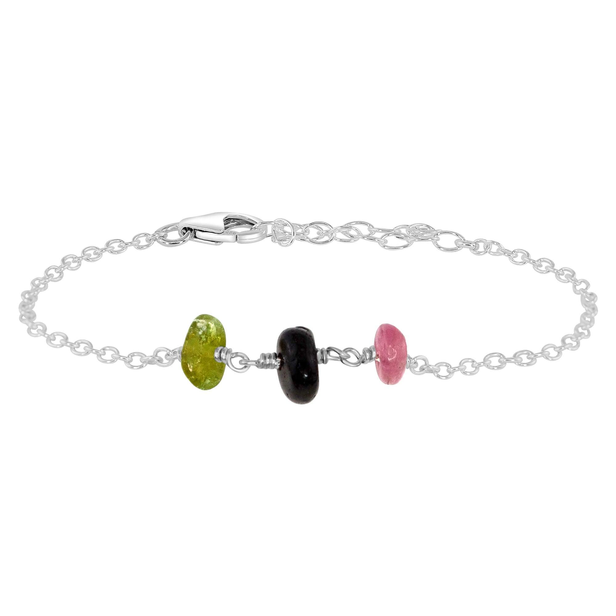 Tourmaline Beaded Chain Bracelet - Tourmaline Beaded Chain Bracelet - Sterling Silver - Luna Tide Handmade Crystal Jewellery
