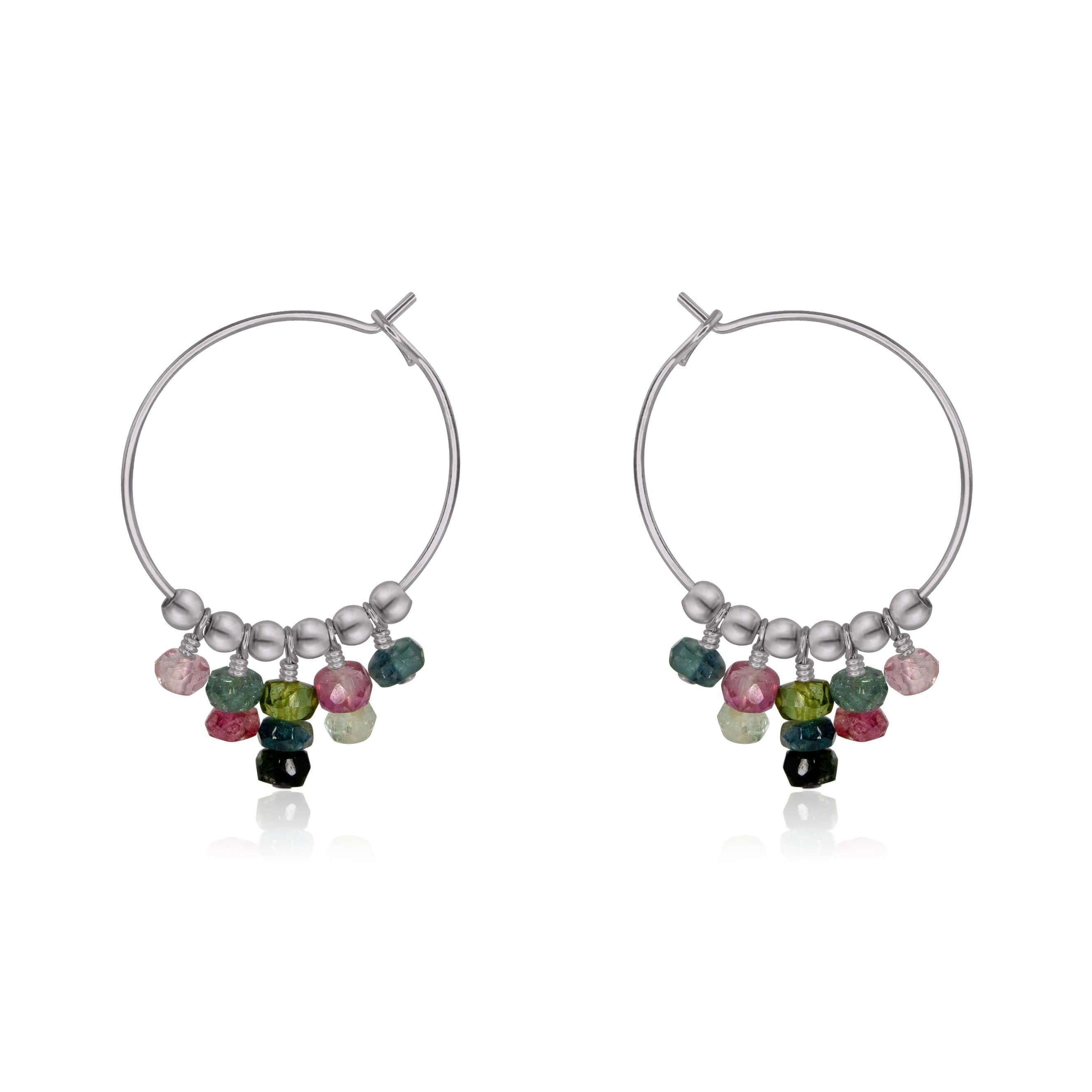Tourmaline Statement Hoop Earrings - Tourmaline Statement Hoop Earrings - Stainless Steel - Luna Tide Handmade Crystal Jewellery