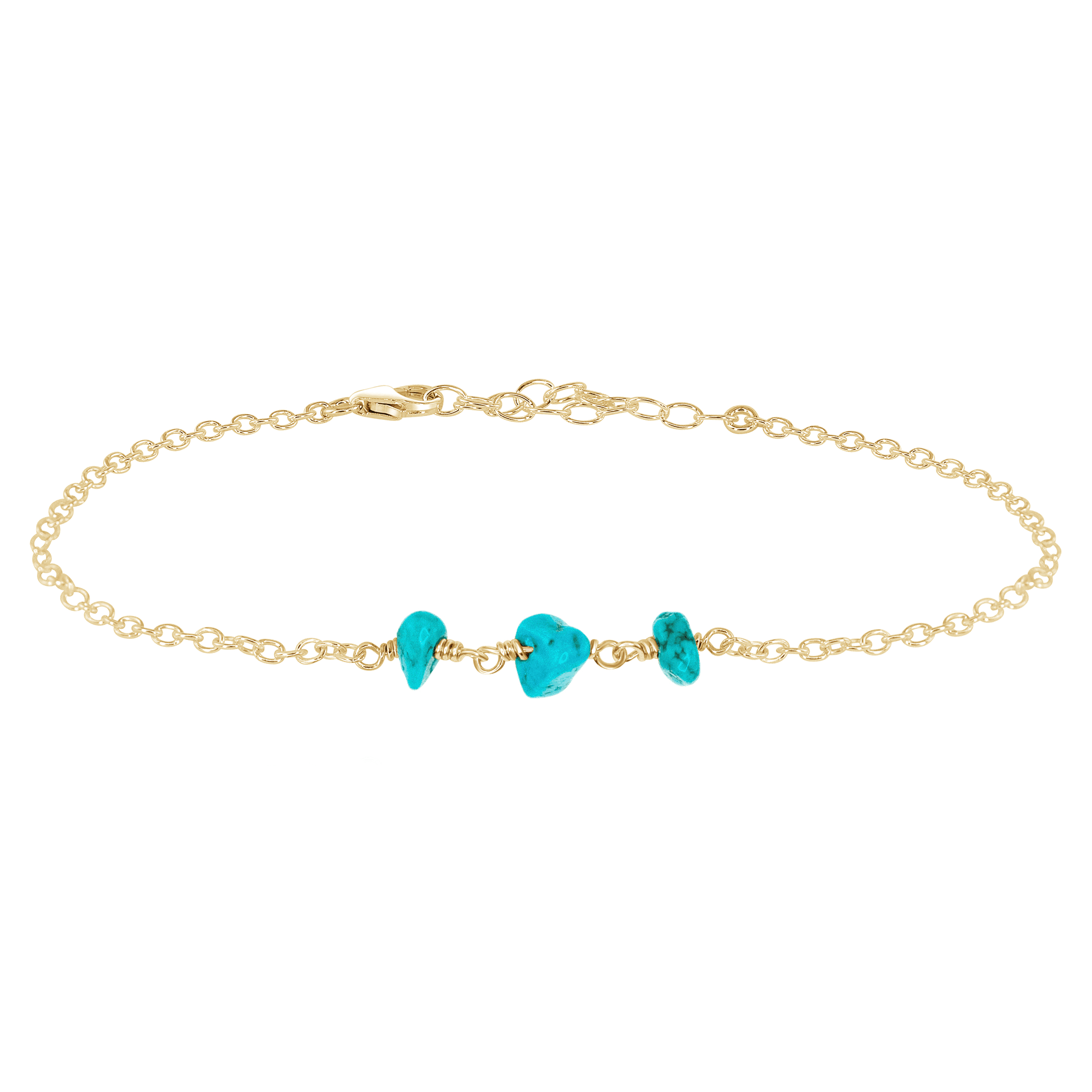 Turquoise Beaded Chain Anklet - Turquoise Beaded Chain Anklet - 14k Gold Fill - Luna Tide Handmade Crystal Jewellery