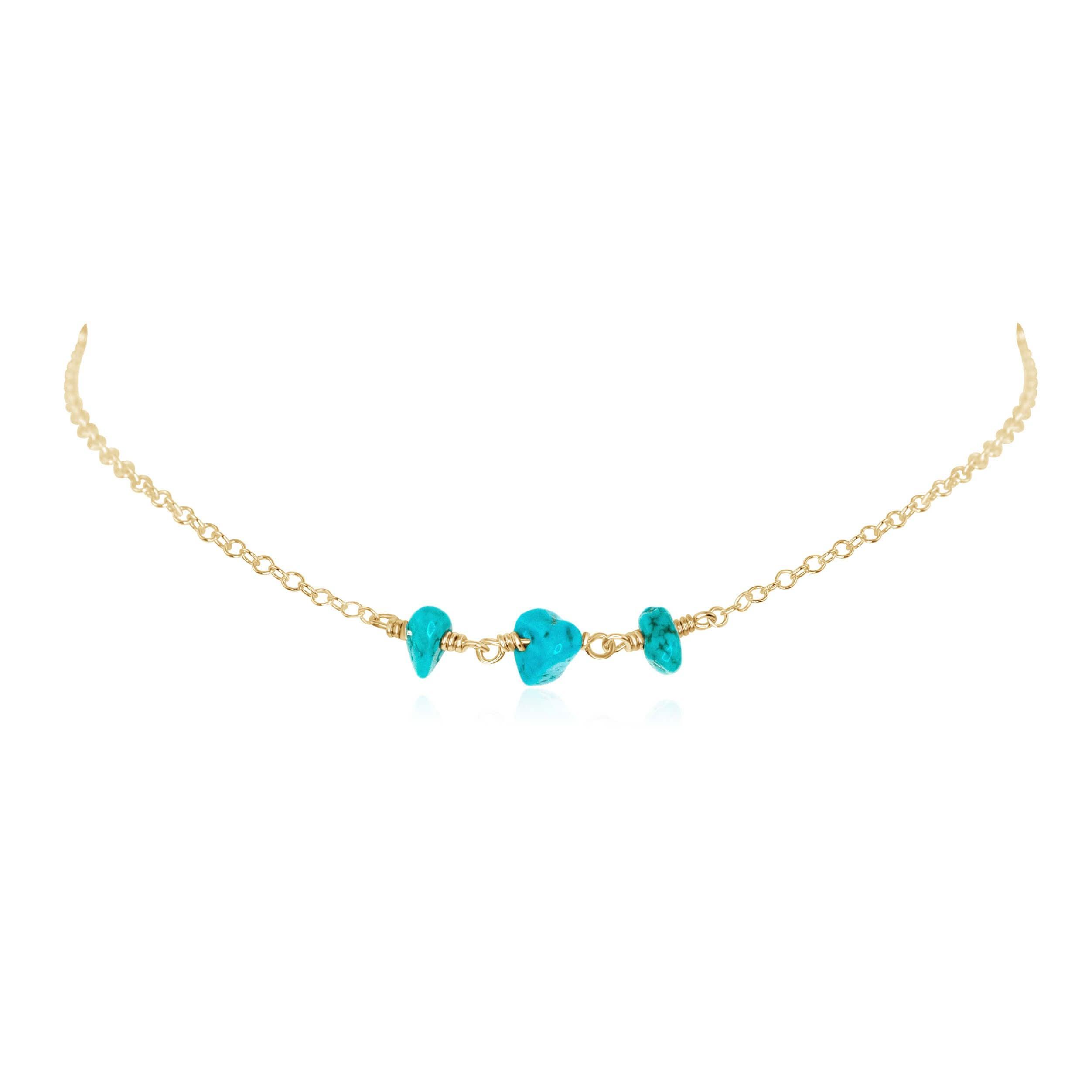 Turquoise Beaded Chain Choker Necklace - Turquoise Beaded Chain Choker Necklace - 14k Gold Fill - Luna Tide Handmade Crystal Jewellery