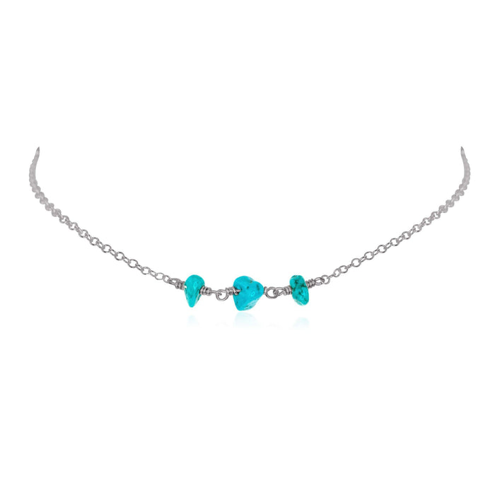 Turquoise Beaded Chain Choker Necklace - Turquoise Beaded Chain Choker Necklace - Stainless Steel - Luna Tide Handmade Crystal Jewellery