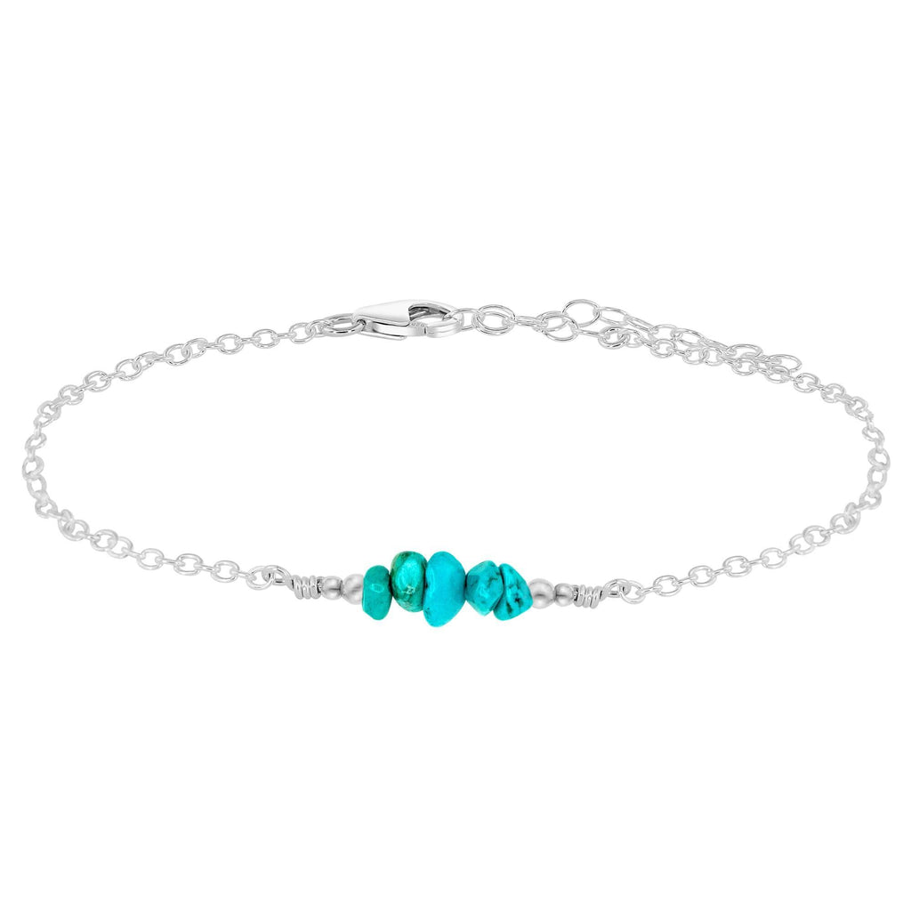 Turquoise Chip Bead Bar Anklet - Turquoise Chip Bead Bar Anklet - Sterling Silver - Luna Tide Handmade Crystal Jewellery