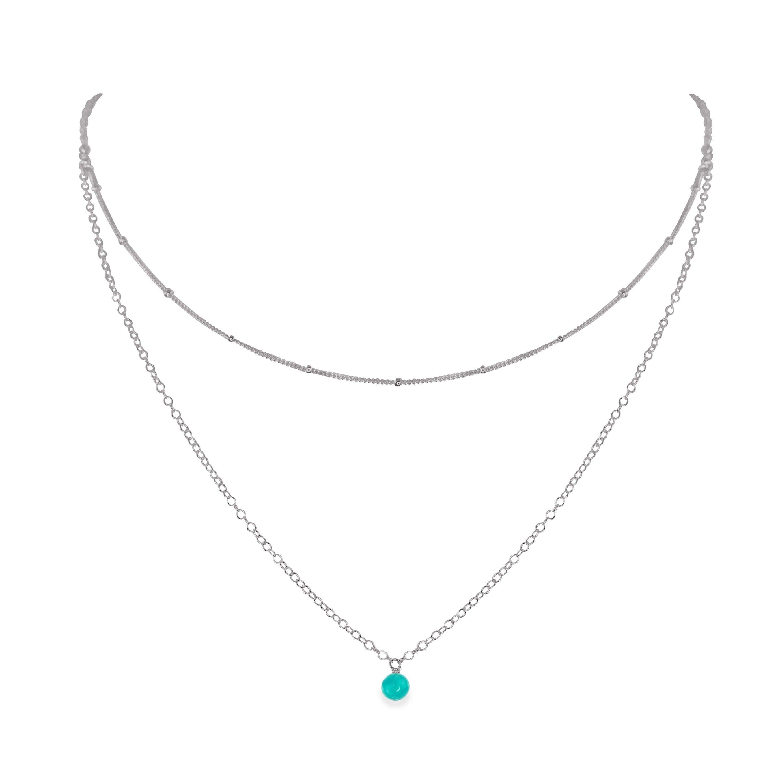 Turquoise Gemstone Chain Layered Choker Necklace - Turquoise Gemstone Chain Layered Choker Necklace - Stainless Steel - Luna Tide Handmade Crystal Jewellery