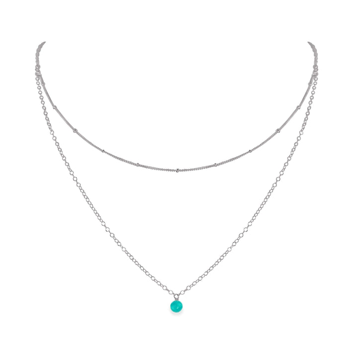 Turquoise Gemstone Chain Layered Choker Necklace - Turquoise Gemstone Chain Layered Choker Necklace - Stainless Steel - Luna Tide Handmade Crystal Jewellery