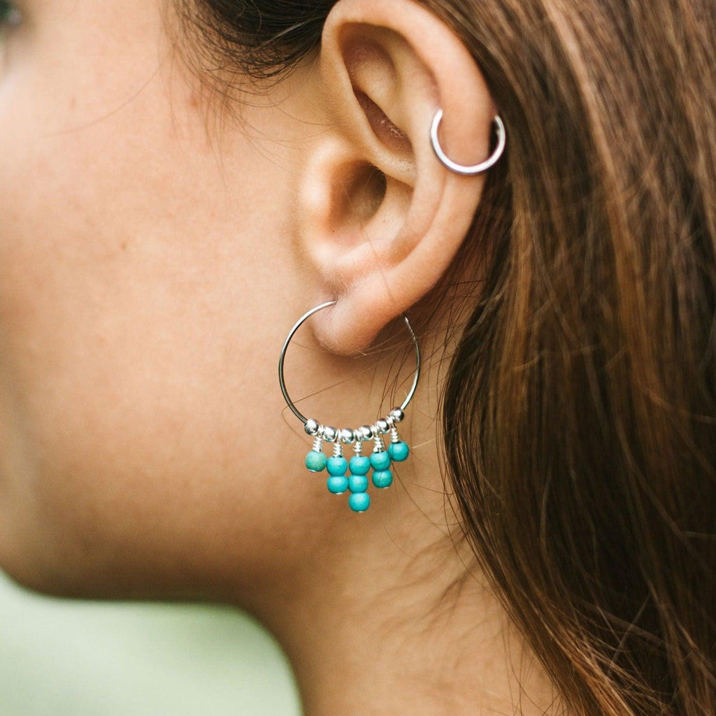 Turquoise Statement Hoop Earrings - Turquoise Statement Hoop Earrings - Sterling Silver - Luna Tide Handmade Crystal Jewellery