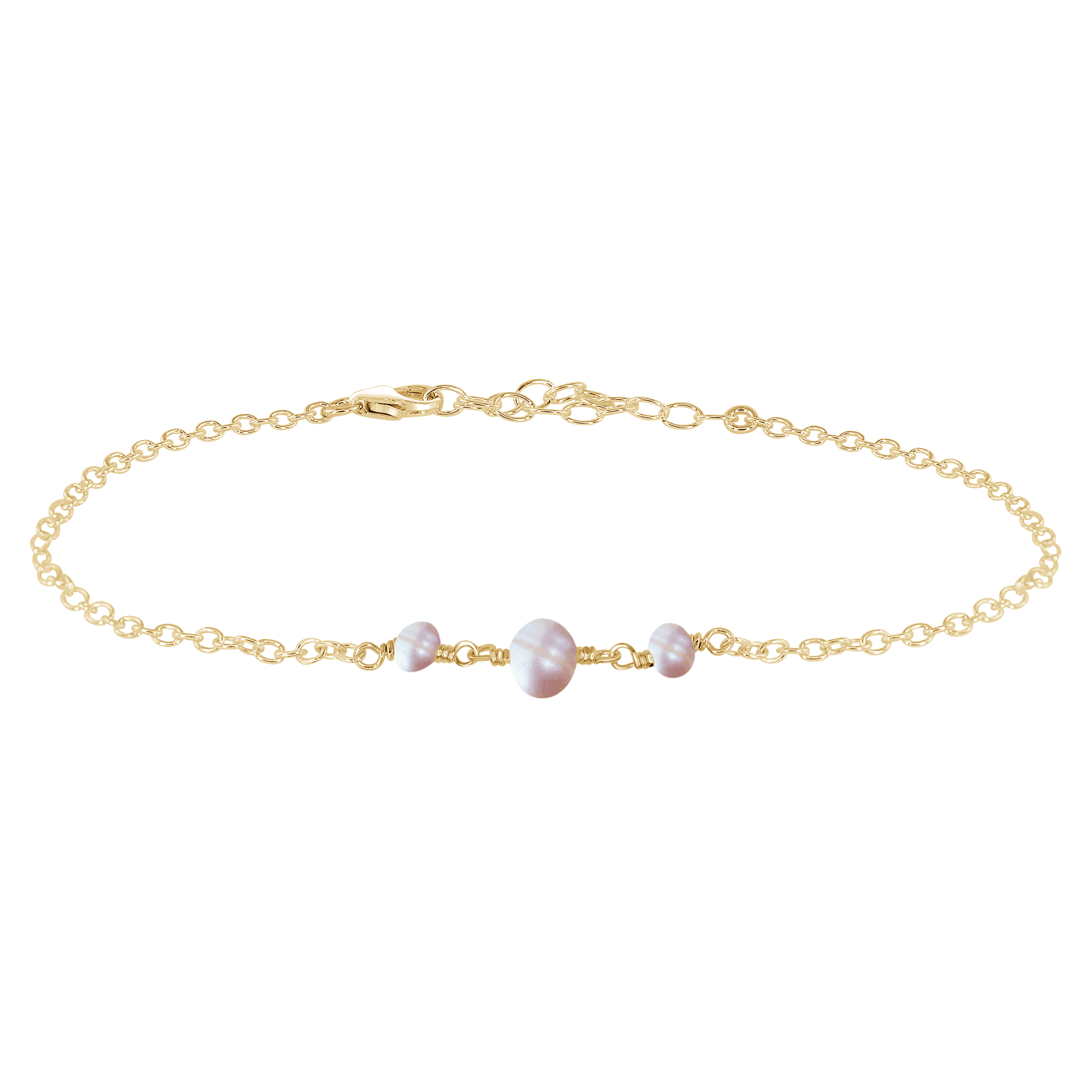 White Freshwater Pearl Beaded Chain Anklet - White Freshwater Pearl Beaded Chain Anklet - 14k Gold Fill - Luna Tide Handmade Crystal Jewellery