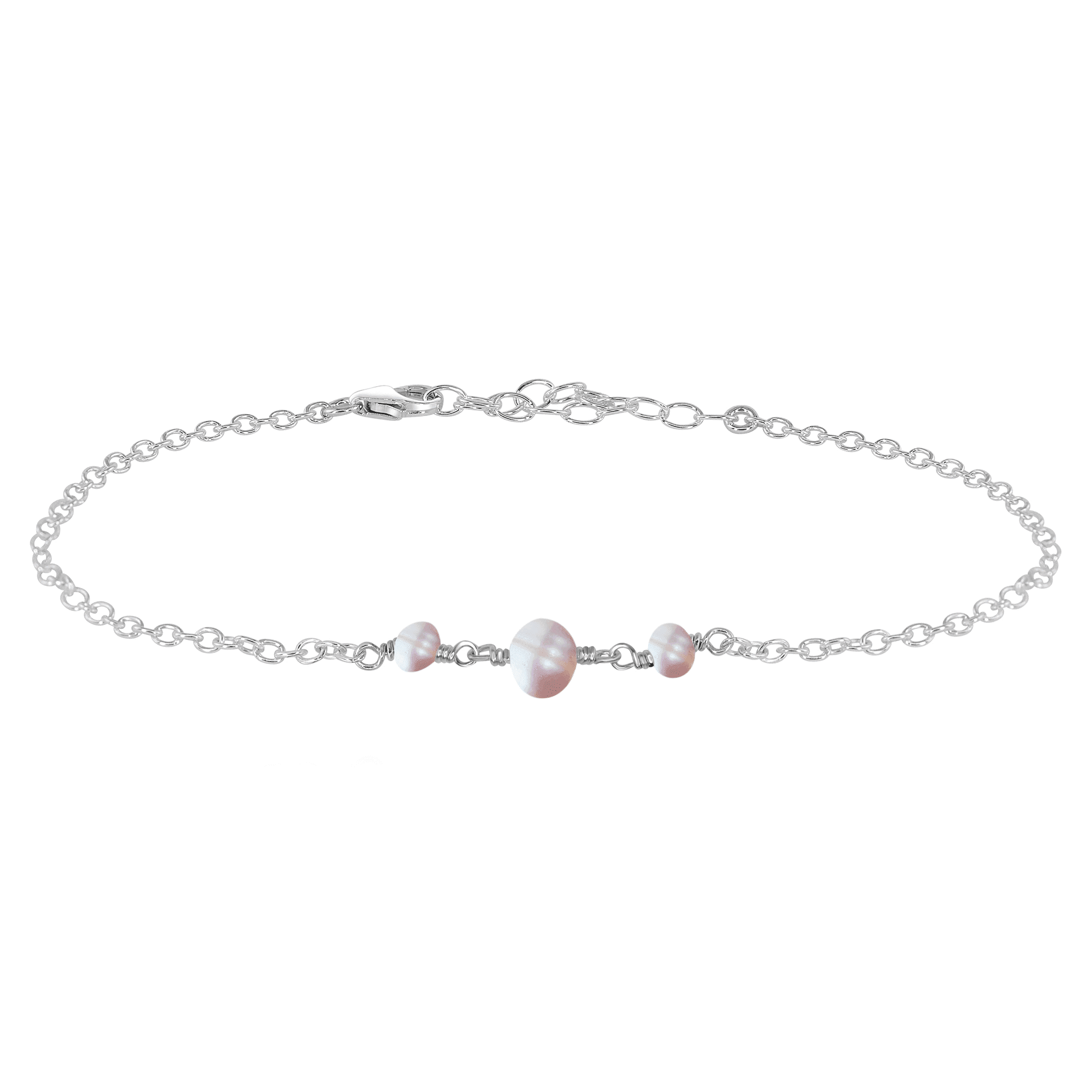 White Freshwater Pearl Beaded Chain Anklet - White Freshwater Pearl Beaded Chain Anklet - Sterling Silver - Luna Tide Handmade Crystal Jewellery