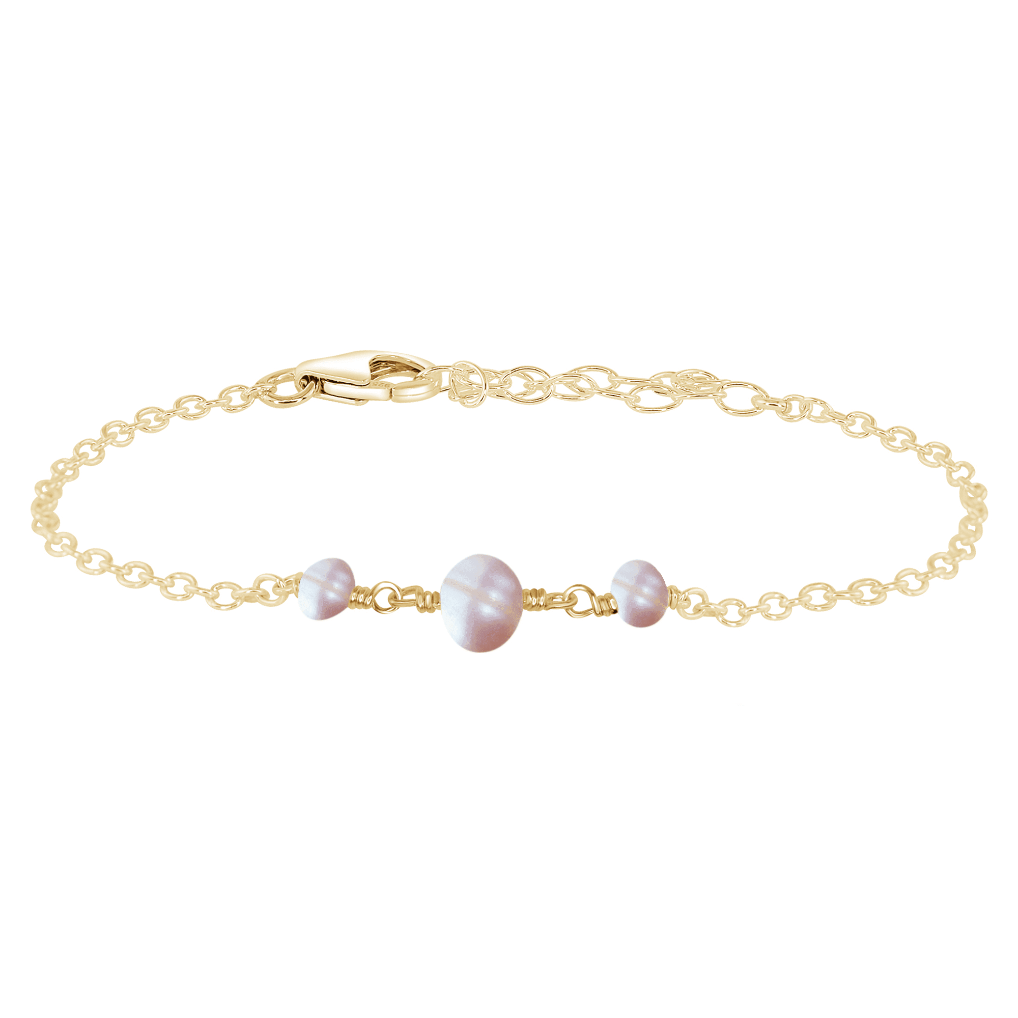 White Freshwater Pearl Beaded Chain Bracelet - White Freshwater Pearl Beaded Chain Bracelet - 14k Gold Fill - Luna Tide Handmade Crystal Jewellery