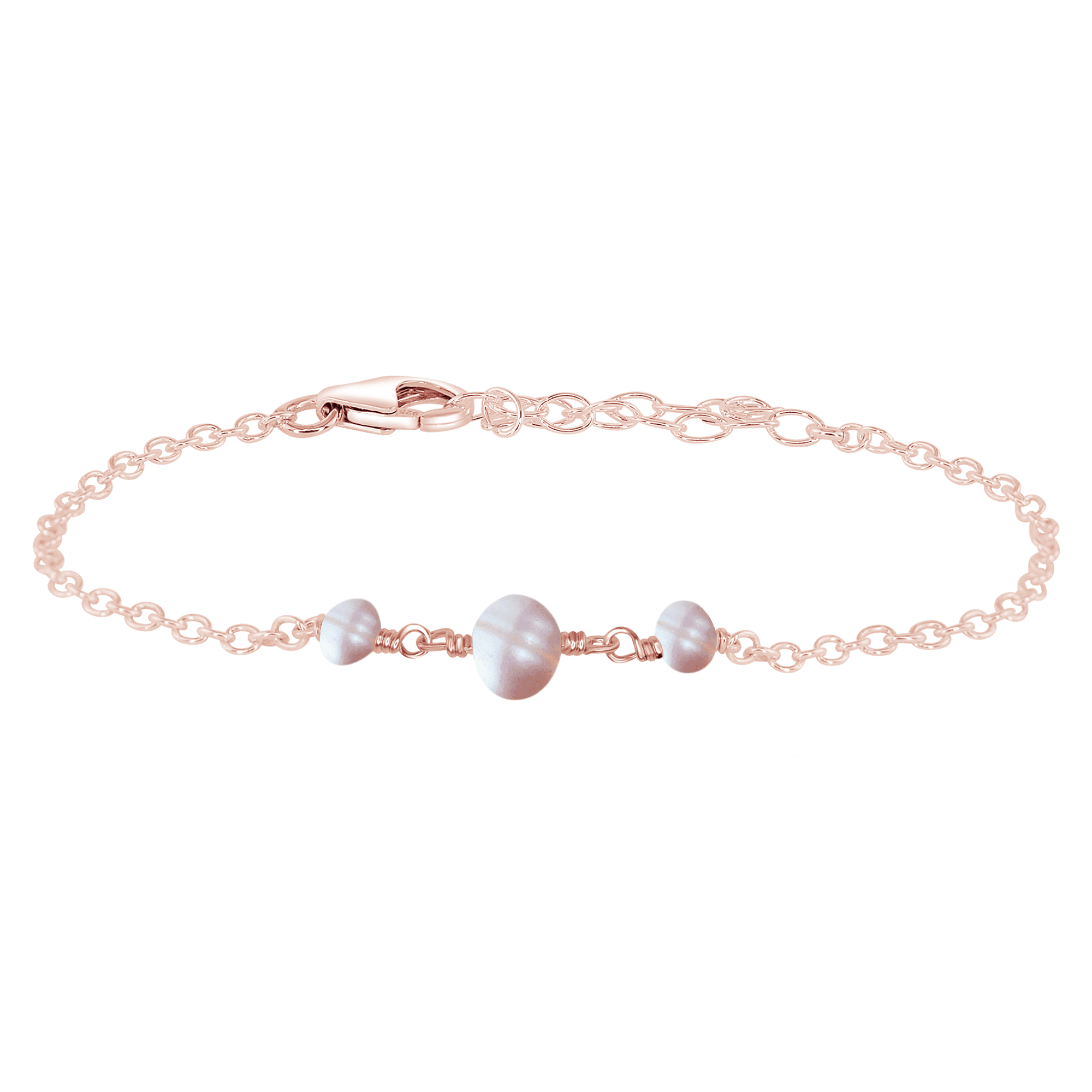 White Freshwater Pearl Beaded Chain Bracelet - White Freshwater Pearl Beaded Chain Bracelet - 14k Rose Gold Fill - Luna Tide Handmade Crystal Jewellery