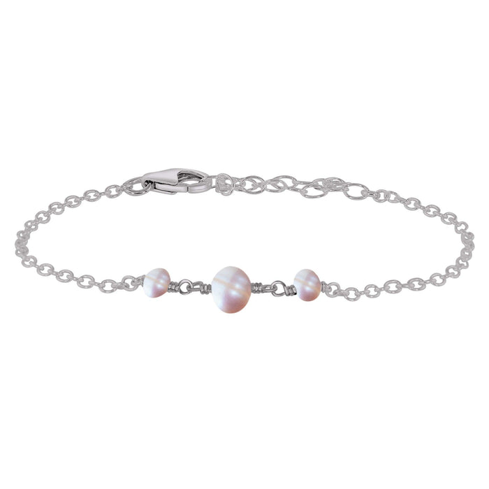 White Freshwater Pearl Beaded Chain Bracelet - White Freshwater Pearl Beaded Chain Bracelet - Stainless Steel - Luna Tide Handmade Crystal Jewellery