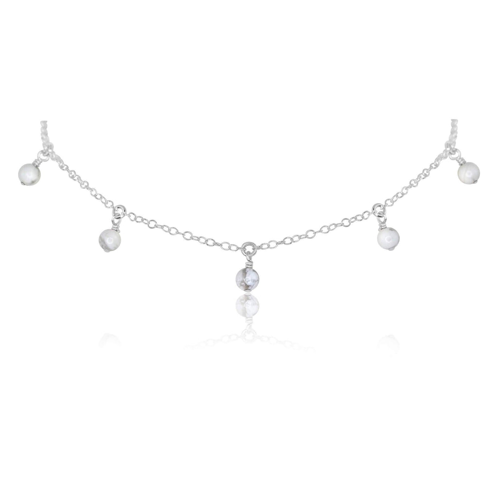White Howlite Bead Drop Choker - White Howlite Bead Drop Choker - Sterling Silver - Luna Tide Handmade Crystal Jewellery