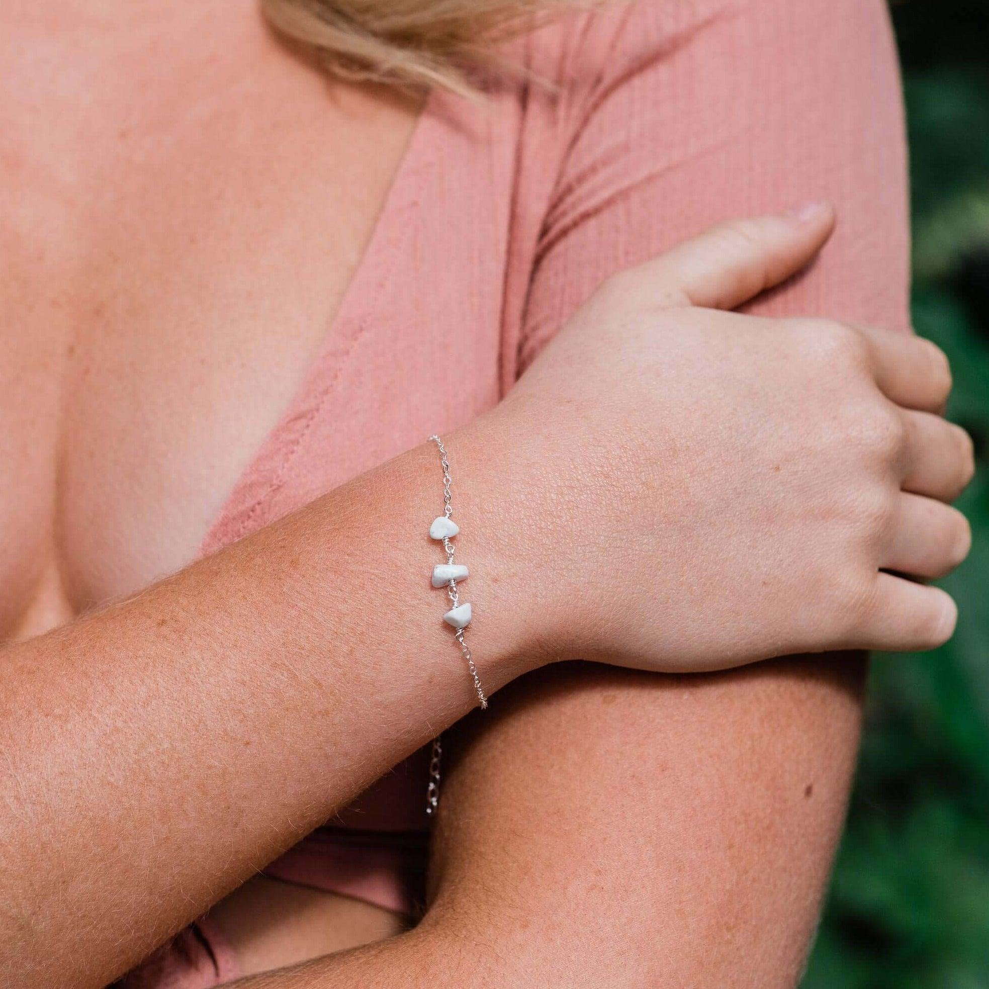 White Howlite Beaded Chain Bracelet - White Howlite Beaded Chain Bracelet - Sterling Silver - Luna Tide Handmade Crystal Jewellery