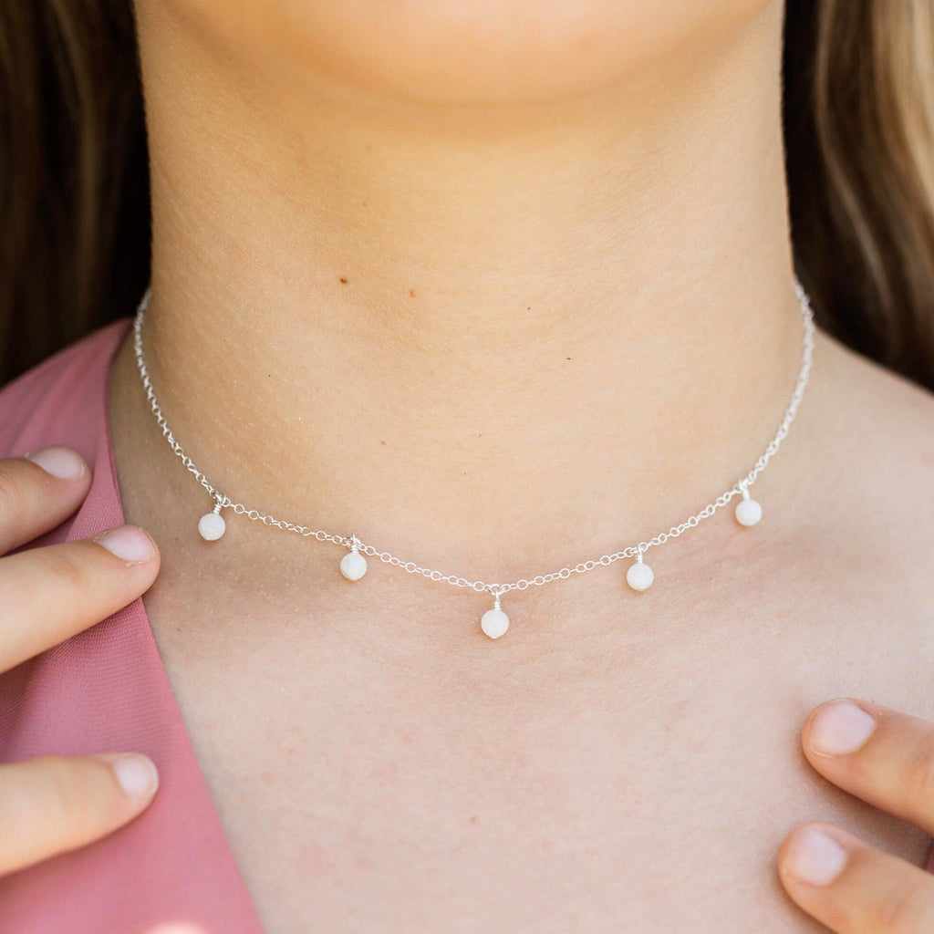 White Moonstone Bead Drop Choker - White Moonstone Bead Drop Choker - 14k Gold Fill - Luna Tide Handmade Crystal Jewellery