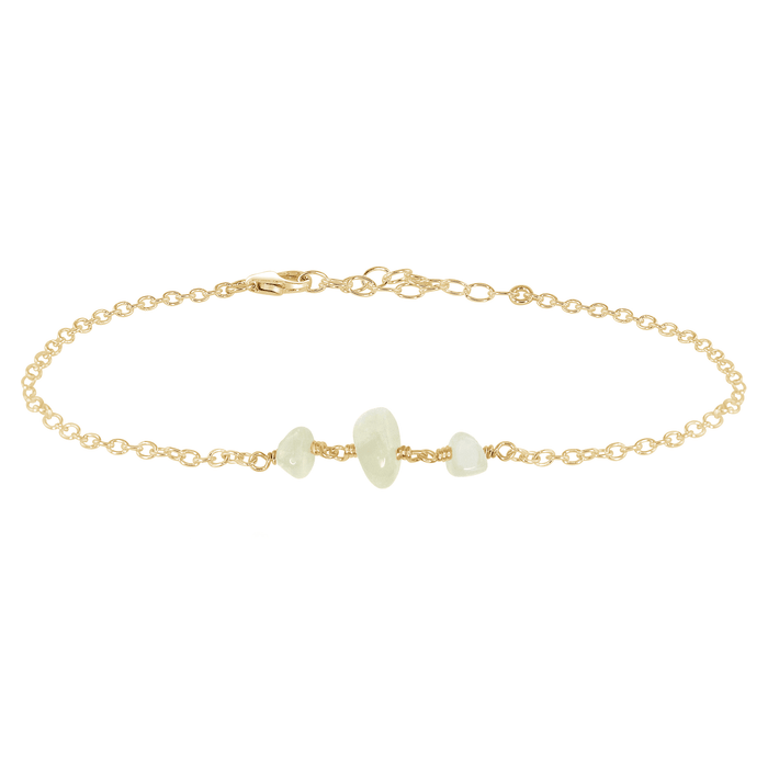 White Moonstone Beaded Chain Anklet - White Moonstone Beaded Chain Anklet - 14k Gold Fill - Luna Tide Handmade Crystal Jewellery