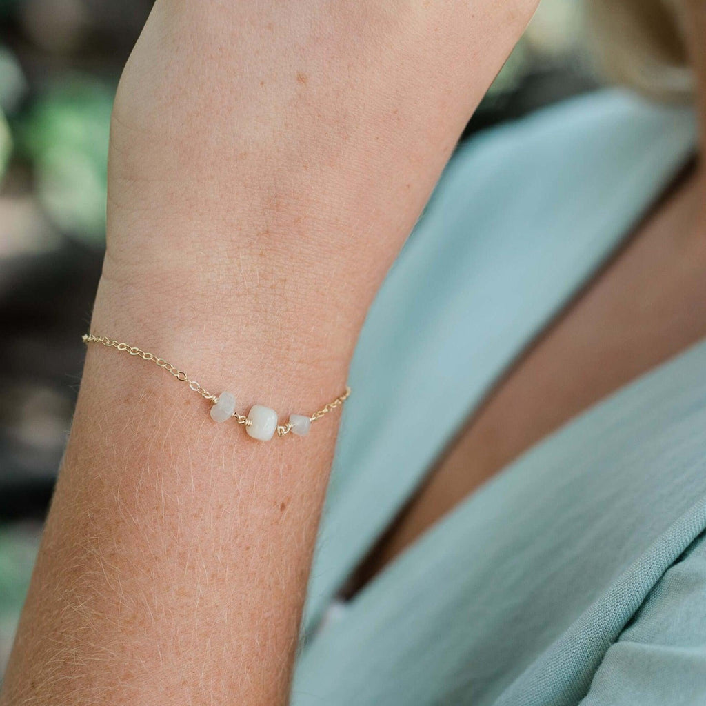 White Moonstone Beaded Chain Bracelet - White Moonstone Beaded Chain Bracelet - Sterling Silver - Luna Tide Handmade Crystal Jewellery