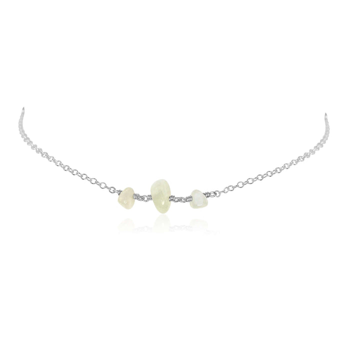 White Moonstone Beaded Chain Choker Necklace - White Moonstone Beaded Chain Choker Necklace - Sterling Silver - Luna Tide Handmade Crystal Jewellery