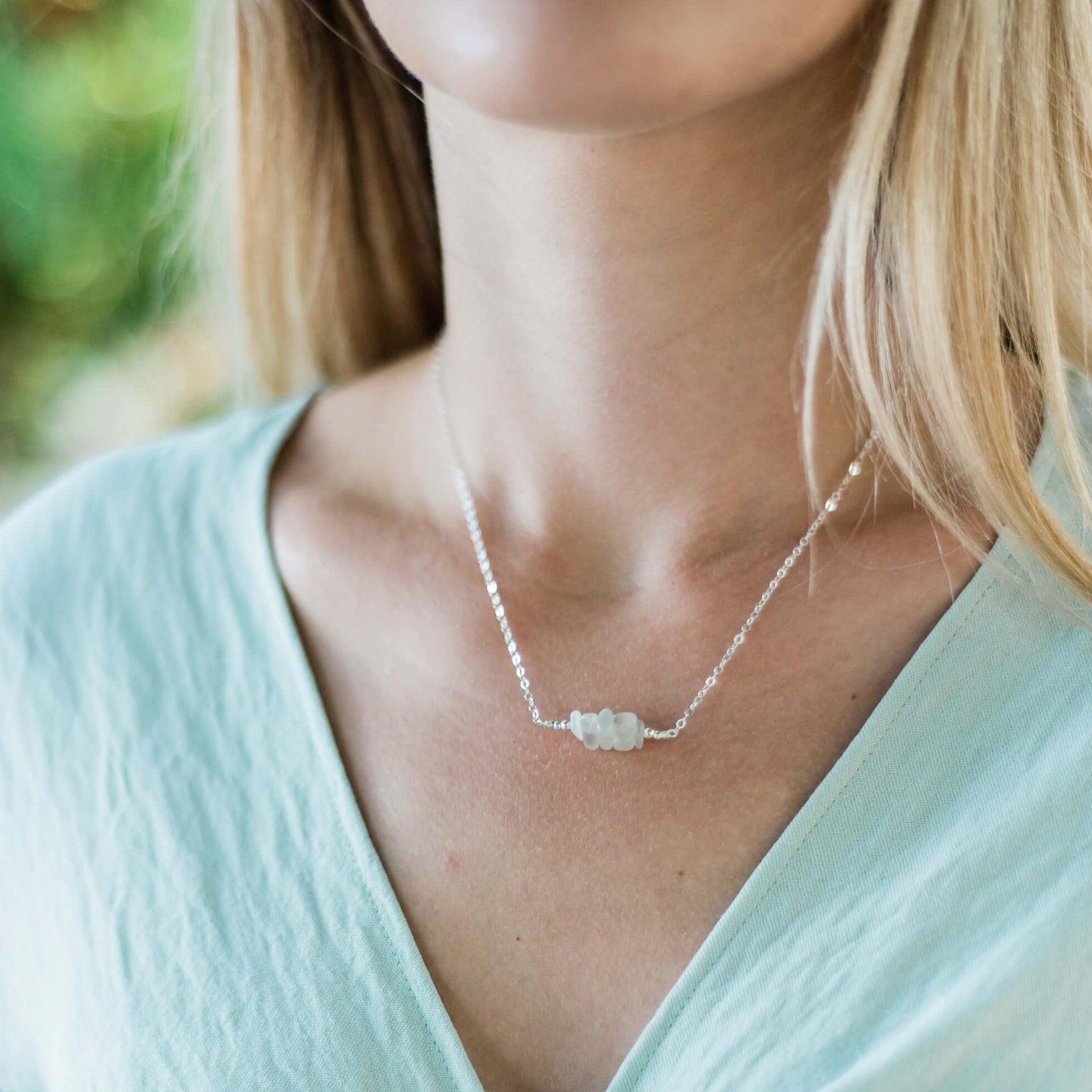 White Moonstone Chip Bead Bar Necklace - White Moonstone Chip Bead Bar Necklace - 14k Gold Fill - Luna Tide Handmade Crystal Jewellery